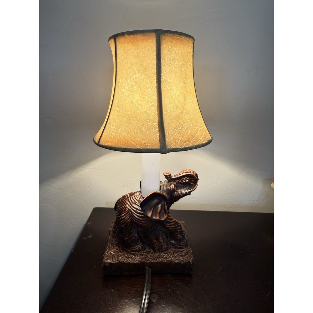 Vintage Elephant Table Lamp Operational ~10"T Chocolate Brown Estate